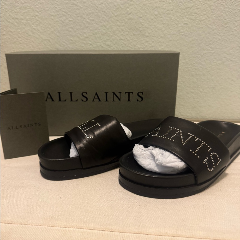 All Saints Black Slide Sandals